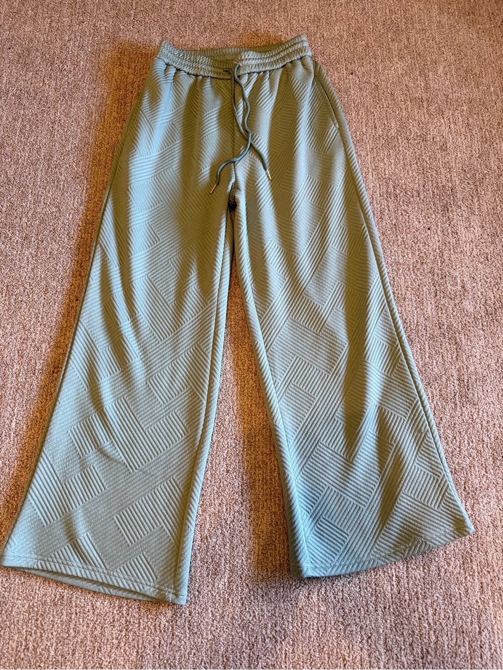 Wide-Leg Textured Jogger Pants in Sage Green